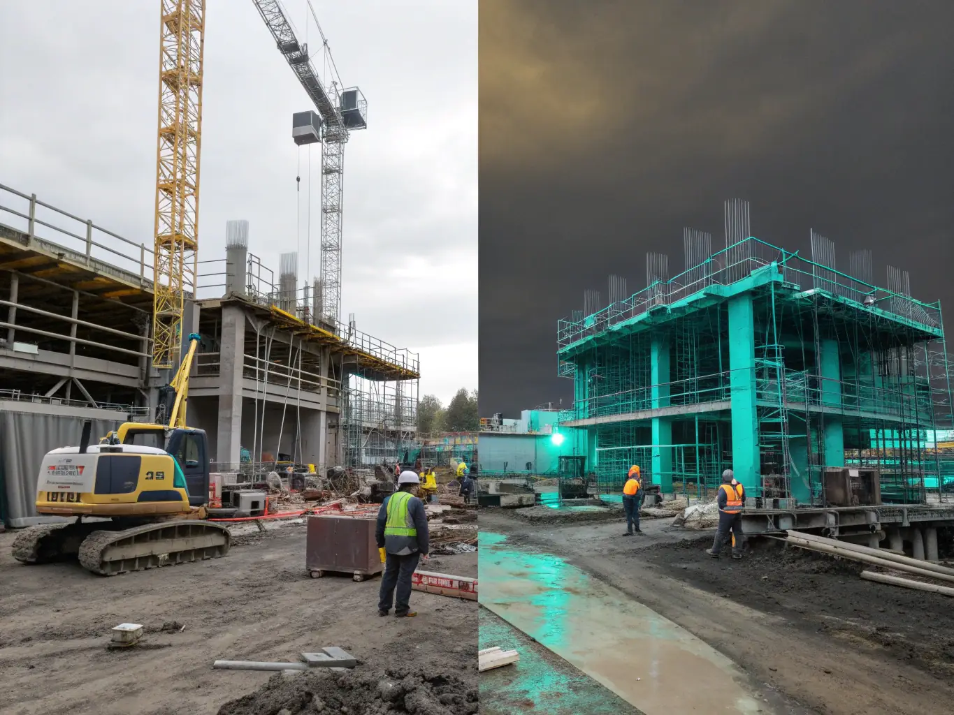 A side-by-side comparison of a physical infrastructure project and its digital twin, highlighting the accuracy of the virtual model and its ability to predict future performance based on various environmental factors.