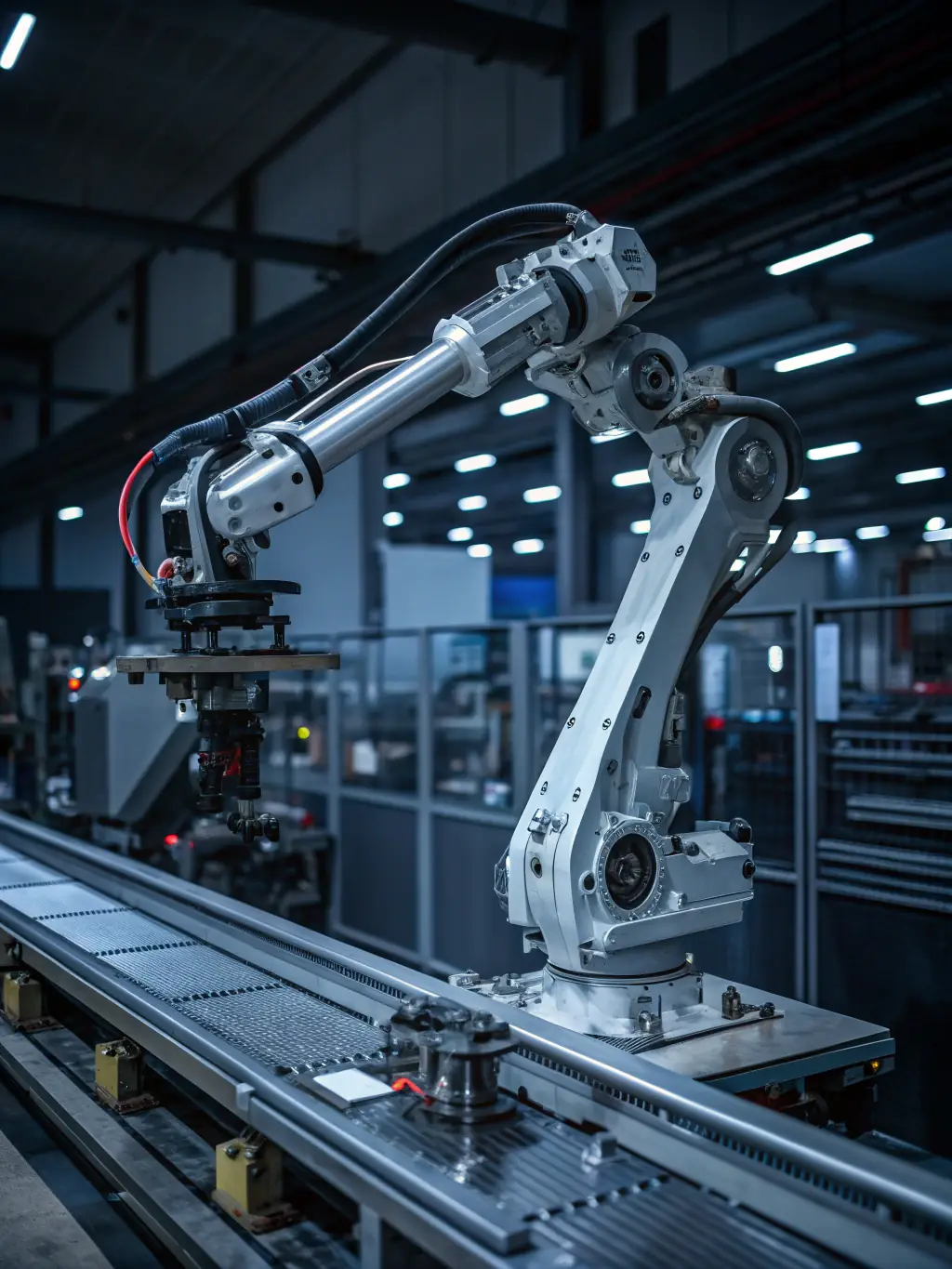 An image of a robotic arm precisely placing reinforcement bars within a 3D-printed concrete structure, highlighting the integration of robotics and 3D printing in modern construction.