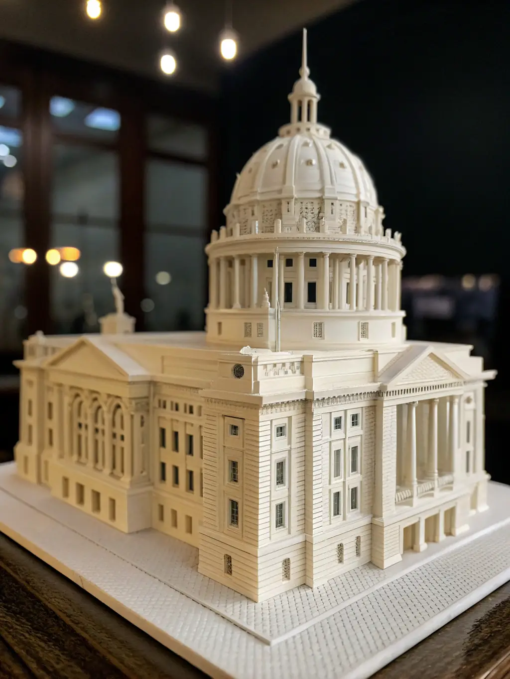 A 3D printed scale model of a building, highlighting the use of 3D printing for architectural visualization and design validation by balanceLAB.3D.